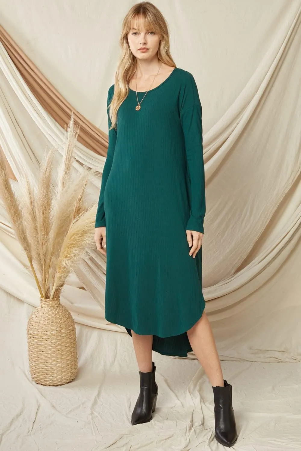 Entro Women's Hunter Ribbed Long Sleeve Pocket Midi Dress