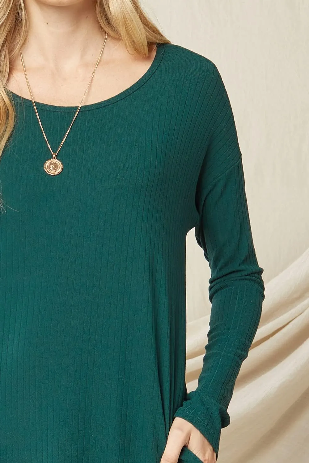 Entro Women's Hunter Ribbed Long Sleeve Pocket Midi Dress