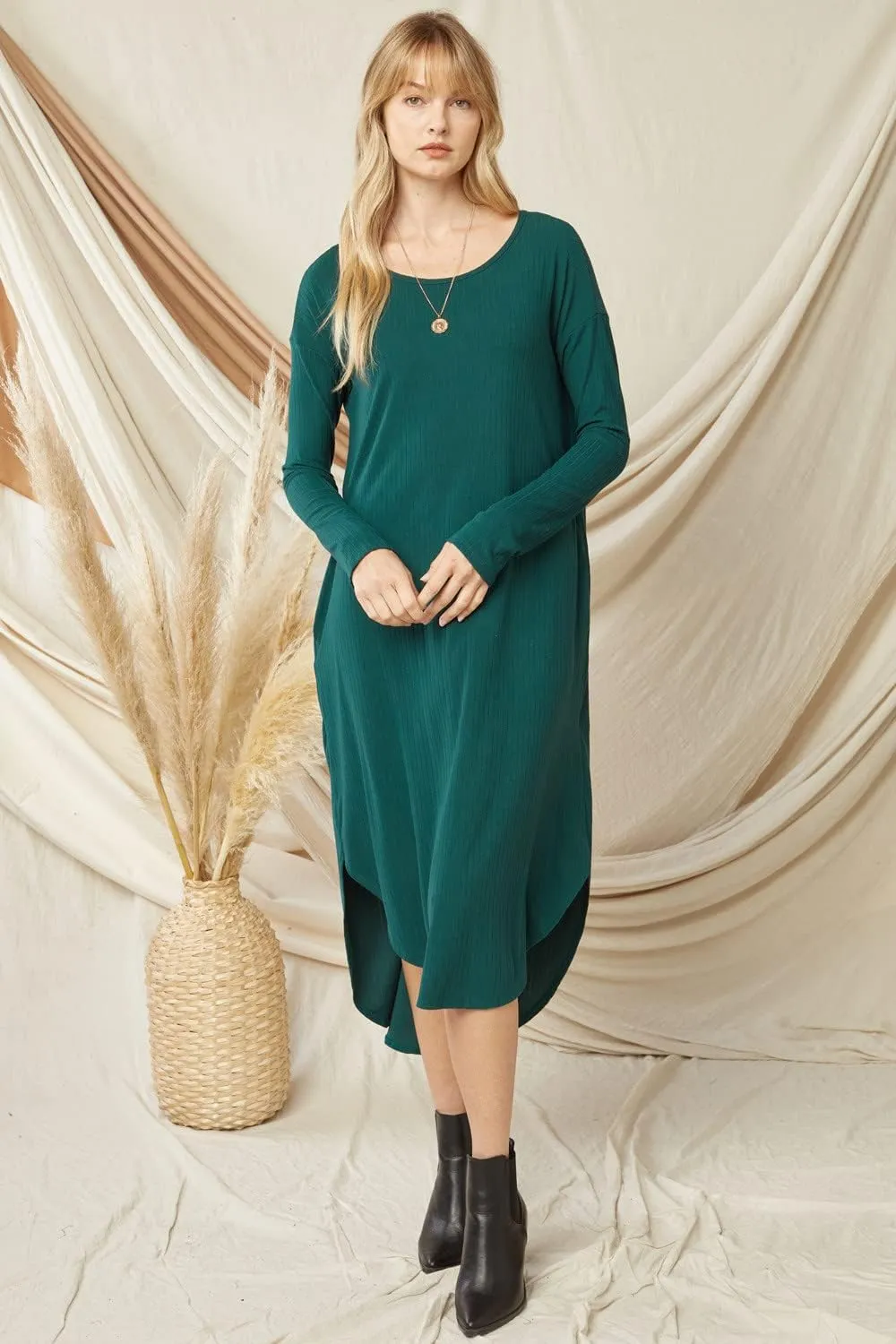 Entro Women's Hunter Ribbed Long Sleeve Pocket Midi Dress