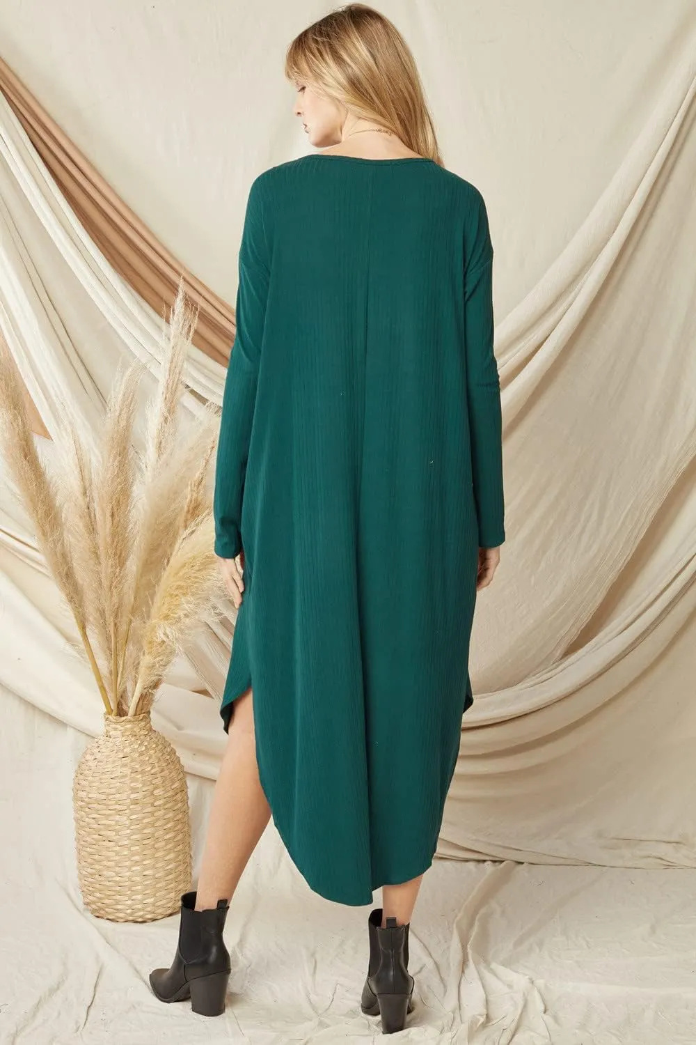 Entro Women's Hunter Ribbed Long Sleeve Pocket Midi Dress