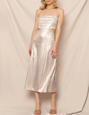 Estrella Silver Lam Midi Dress