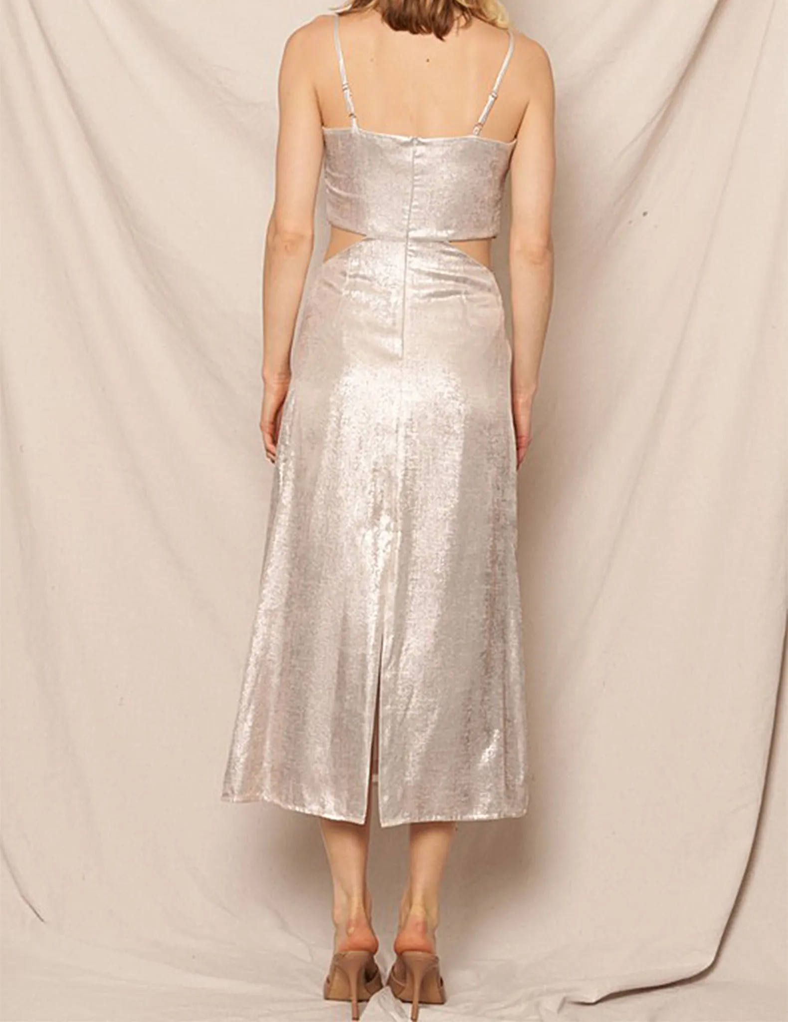Estrella Silver Lam Midi Dress