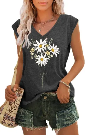 ETCYY NEW Womens Summer Tops Trendy V Neck Tank Tops Tie Dye Sleeveless Cute Printed Loose Fit
