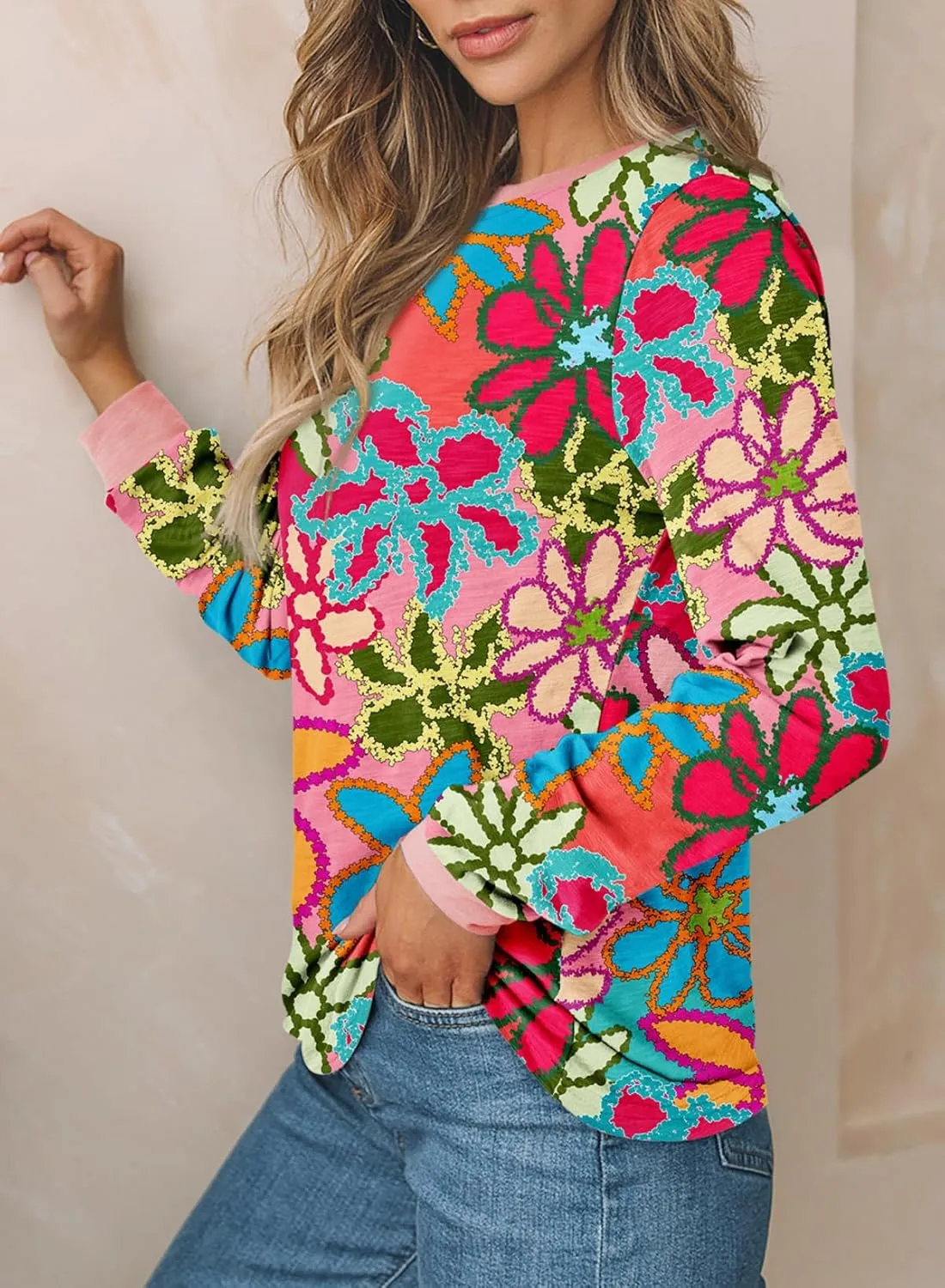 EVALESS Womens Crewneck Long Sleeve Tops Casual Polka Dots Tops Spring Summer 2025 Tshirts Shirts