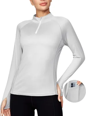 Ewedoos Rash Guard for Women UPF50  UV Sun Protection Clothing SPF Shirts Long Sleeve Swim Shirts for Woman with Pockets