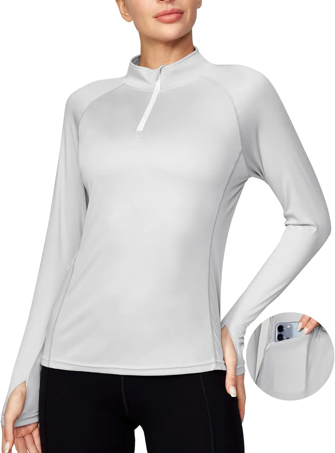 Ewedoos Rash Guard for Women UPF50  UV Sun Protection Clothing SPF Shirts Long Sleeve Swim Shirts for Woman with Pockets