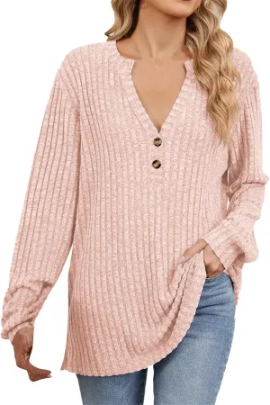 Fall Knitted Sweater for Women Solid Color Warm Long Sleeve V Neck Stripe Textured Pullovers Comfy Warm Thick Tops