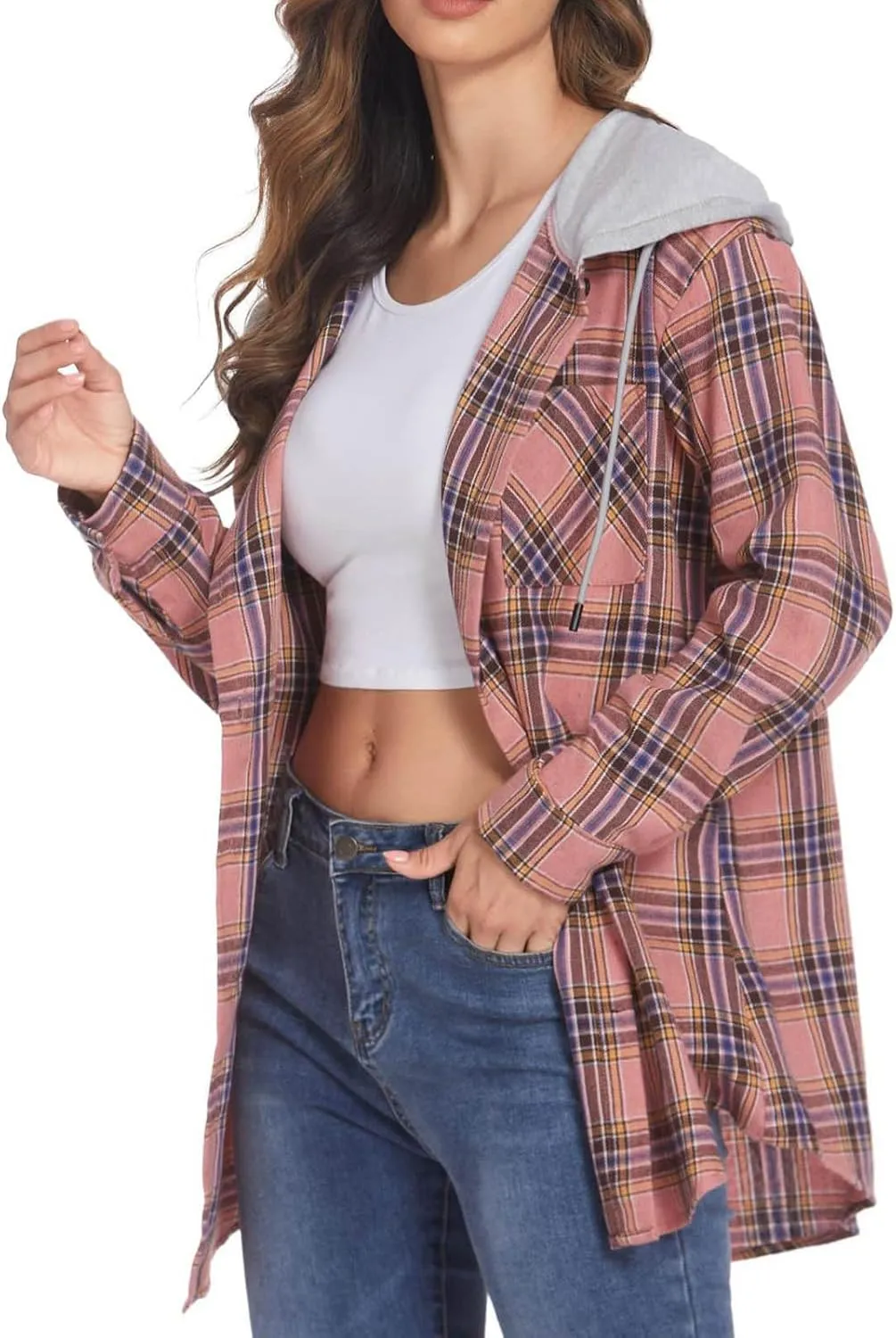 Fall Shacket Jacket 2024 Women Fall Clothes for Women Sweaters Flannels Plaid Shirts Button Down Long Sleeve Shirts