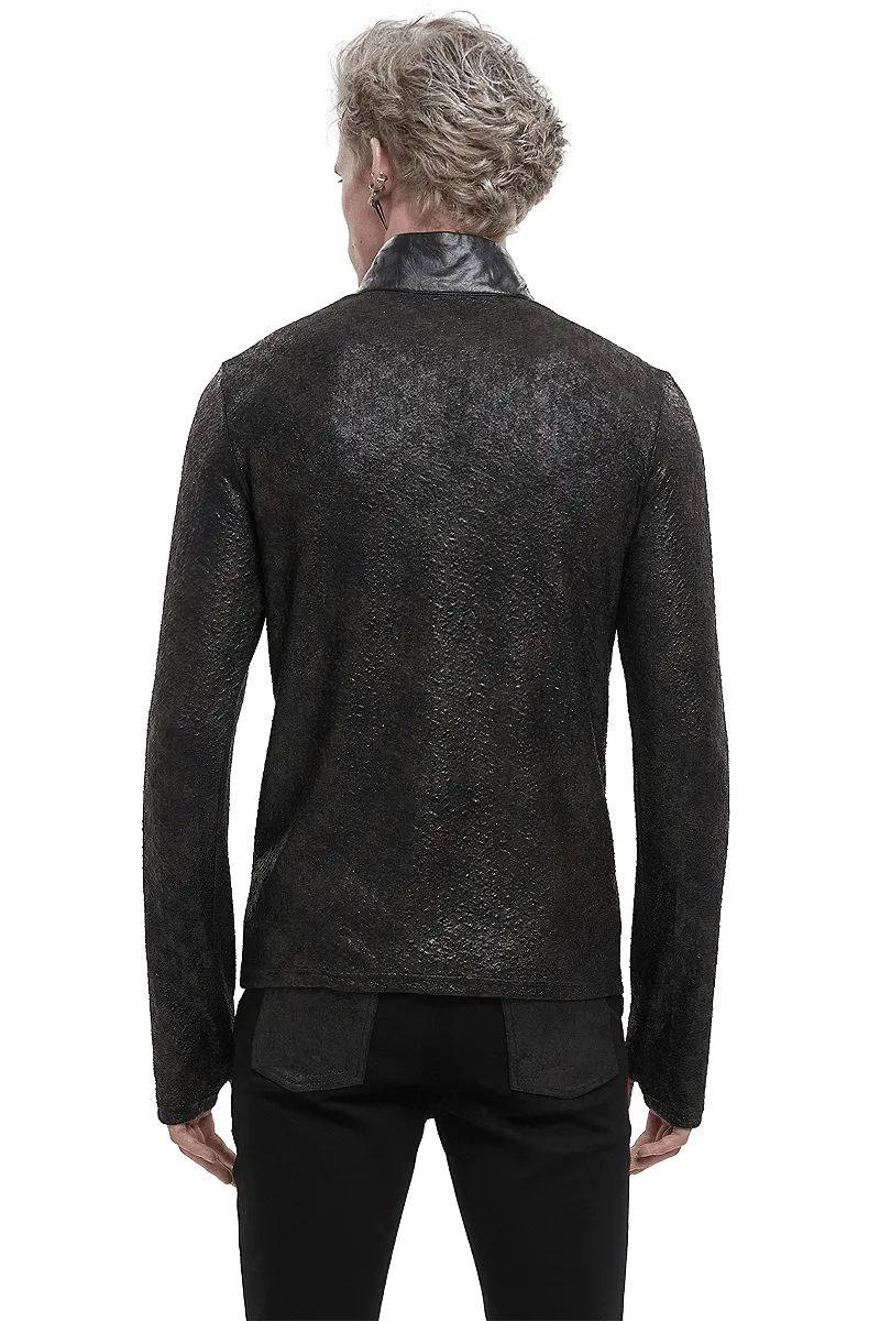 Fashion Black Stand Collar Sweatshirt with Lace-Up / Gothic Men's Metal Rings Sweatshirt