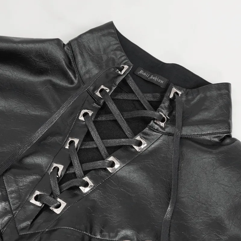 Fashion Black Stand Collar Sweatshirt with Lace-Up / Gothic Men's Metal Rings Sweatshirt