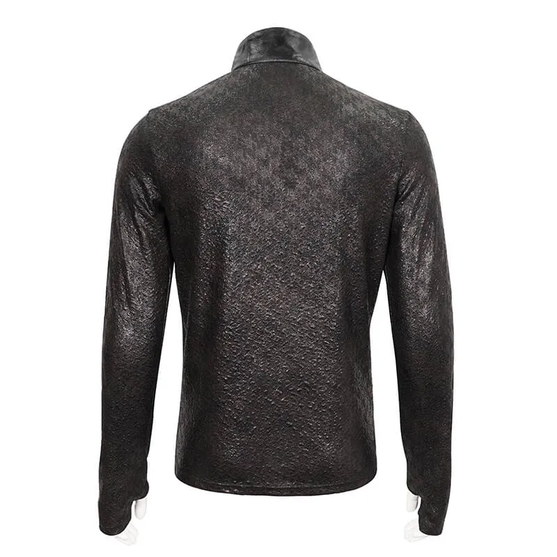 Fashion Black Stand Collar Sweatshirt with Lace-Up / Gothic Men's Metal Rings Sweatshirt