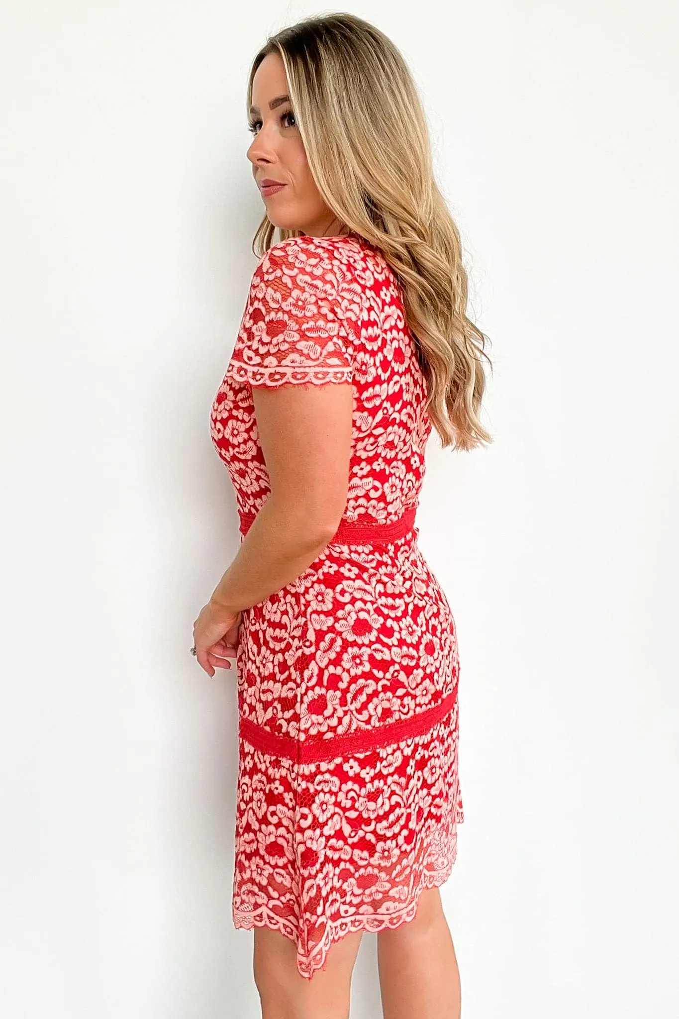 Fashionable Flair Short Sleeve V-Neck Lace Dress - FINAL SALE