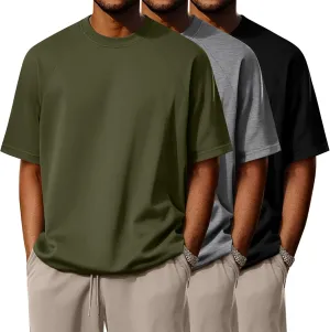 Ficerd 3 Pack Cotton Men's Oversized T Shirts Big and Tall Shirts Raglan Short Sleeve Crew Neck Plus Size Tee