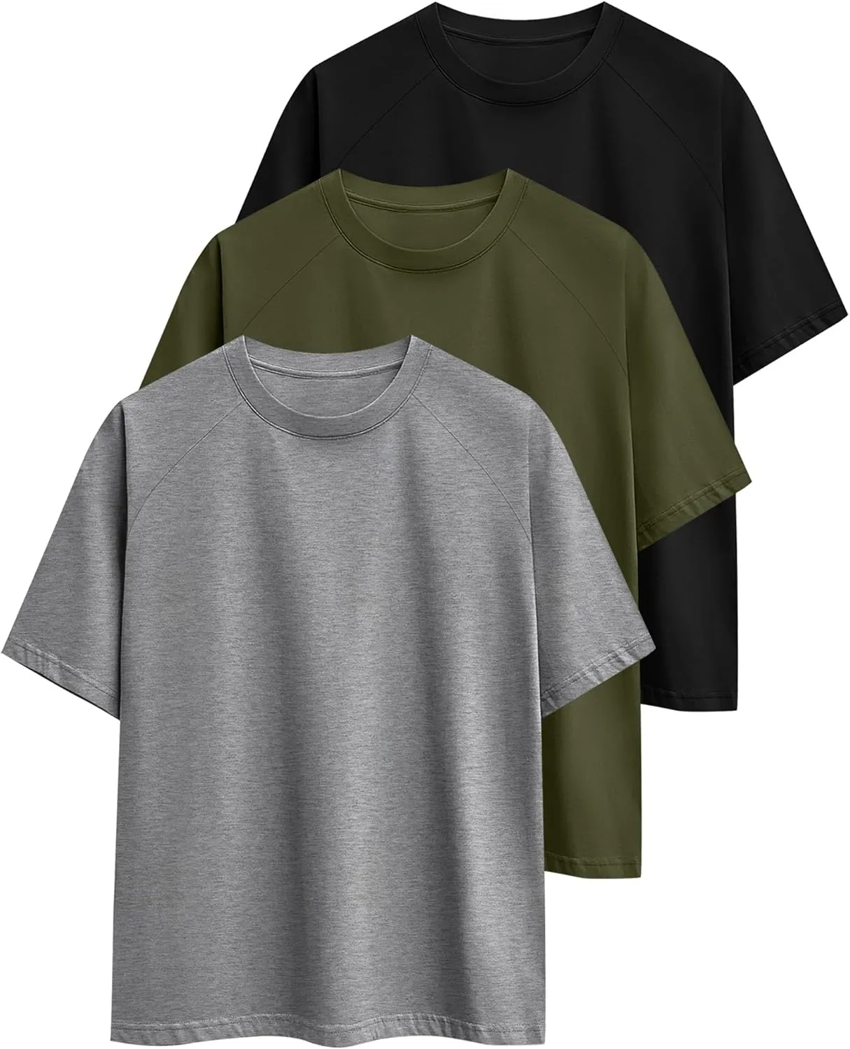 Ficerd 3 Pack Cotton Men's Oversized T Shirts Big and Tall Shirts Raglan Short Sleeve Crew Neck Plus Size Tee