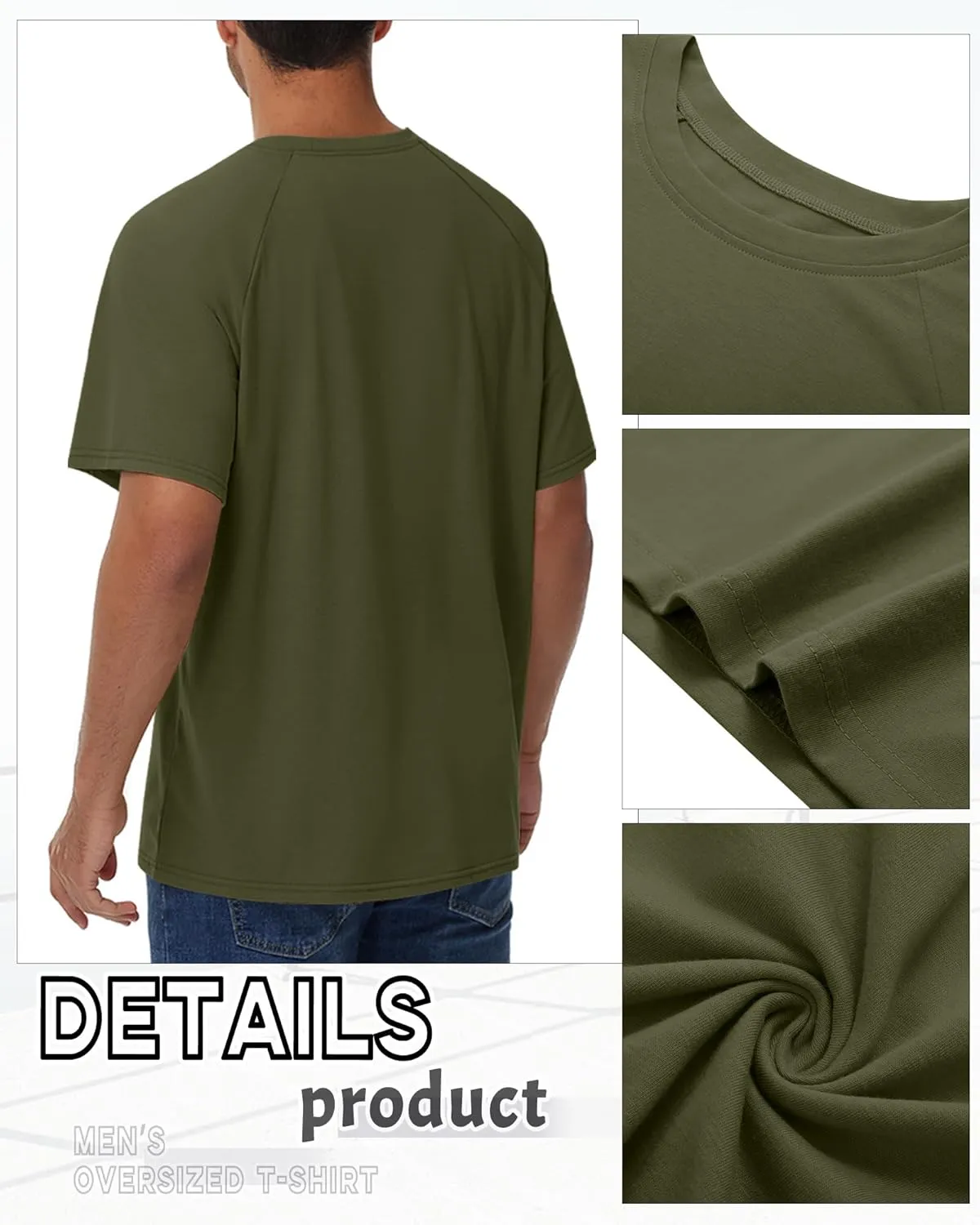 Ficerd 3 Pack Cotton Men's Oversized T Shirts Big and Tall Shirts Raglan Short Sleeve Crew Neck Plus Size Tee