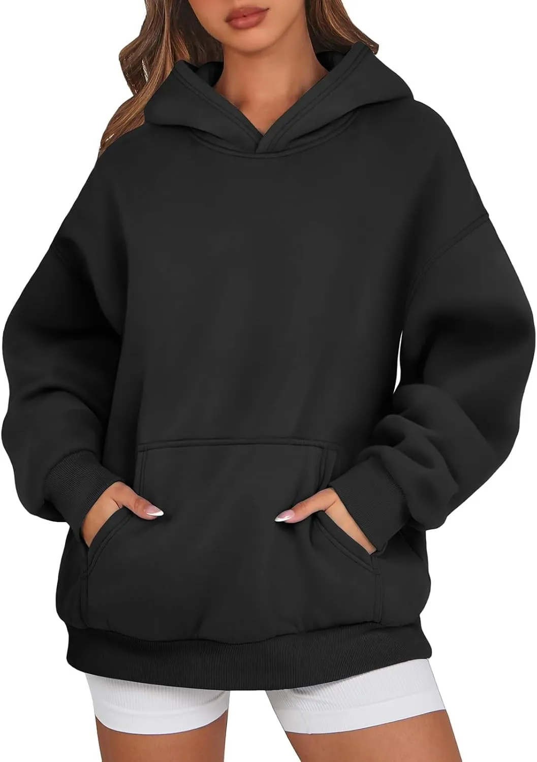 Fleece Hoodie Women Winter Warm Long Sleeve Oversized Hooded Sweatshirt Casual Comfy Soft Pullover Sweaters Preppy
