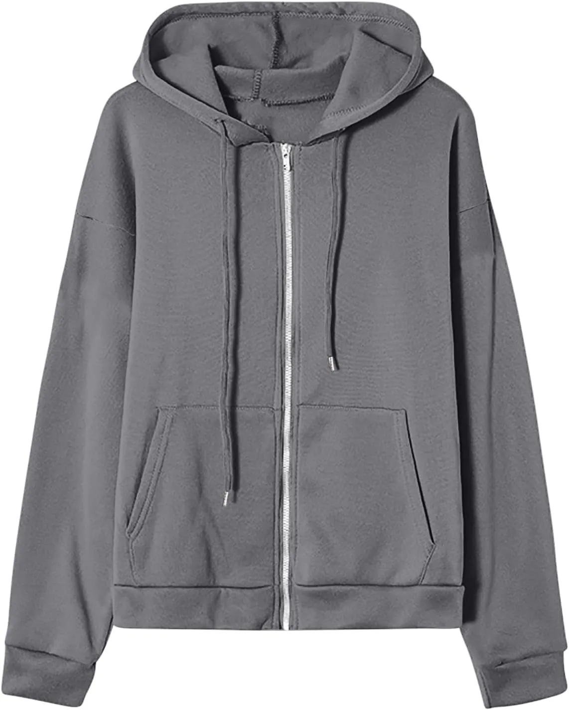 Fleece Hoodies for Women Solid Color Long Sleeve Drawstring Hooded Zip Up Thick Warm Coats Trendy Open Front Jackets