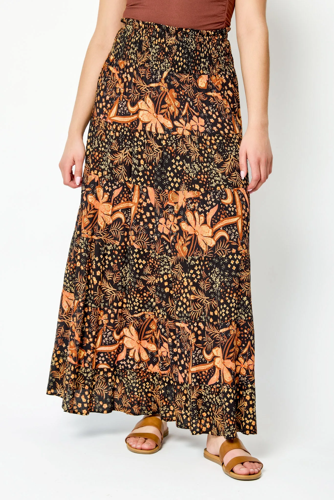 Floral-Print Tiered Maxi Skirt