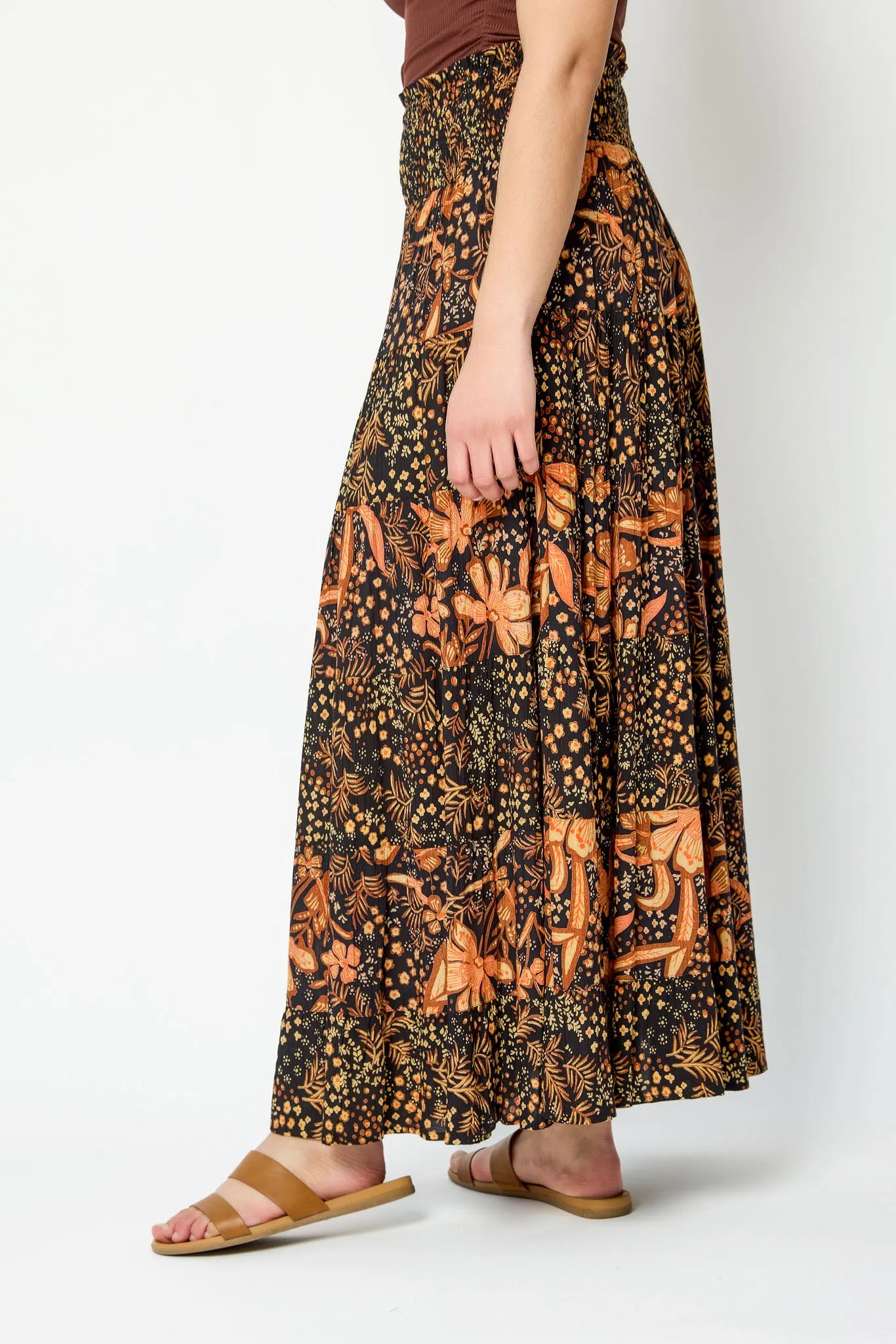 Floral-Print Tiered Maxi Skirt