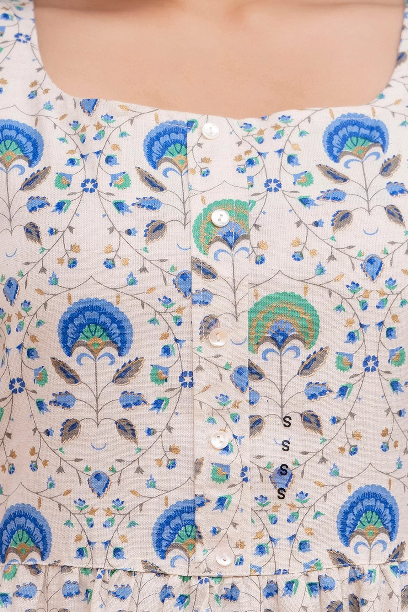 Floral Printed Sleeveless Dress in Cotton Flex Blue