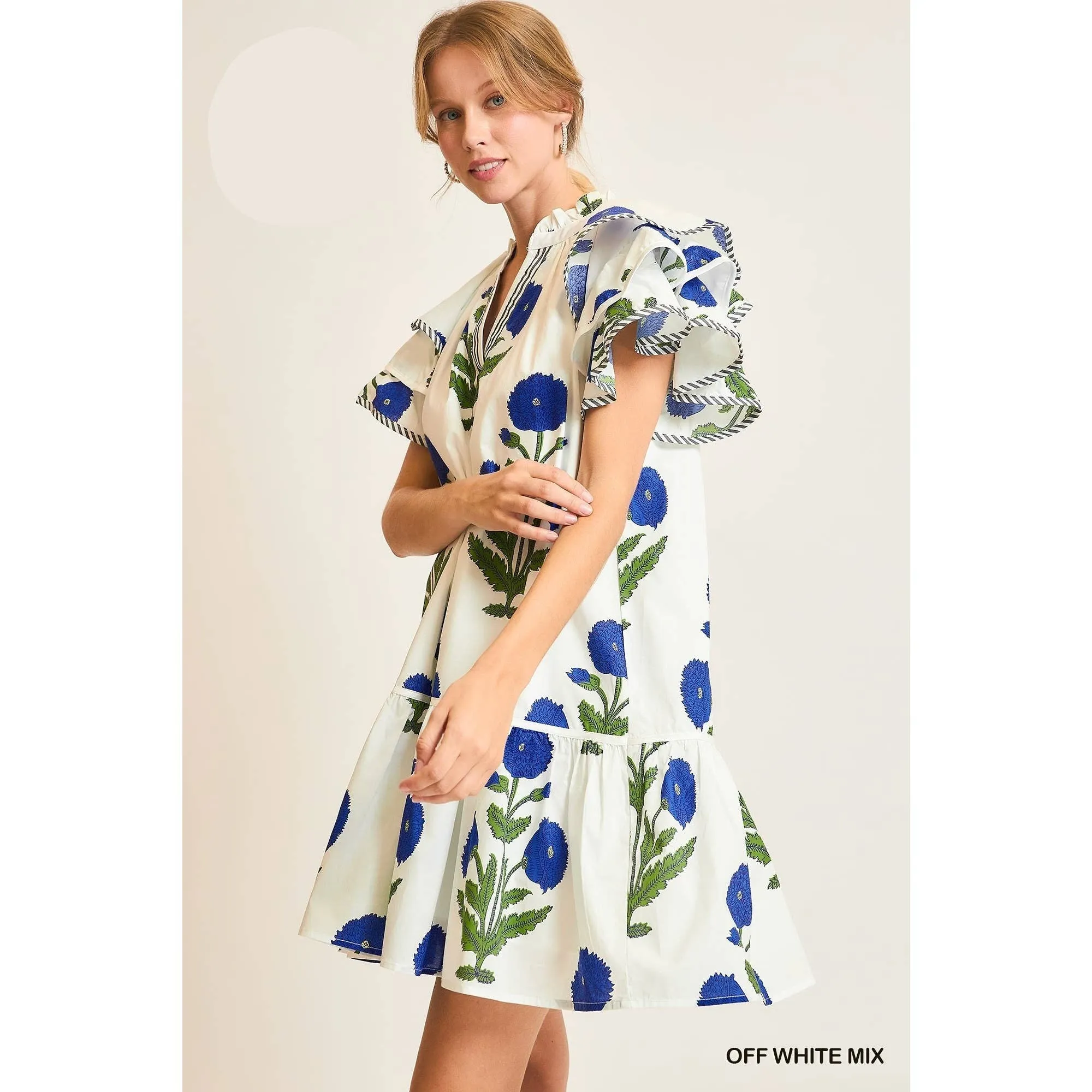 Floral Ruffle Sleeve Tiered Dress