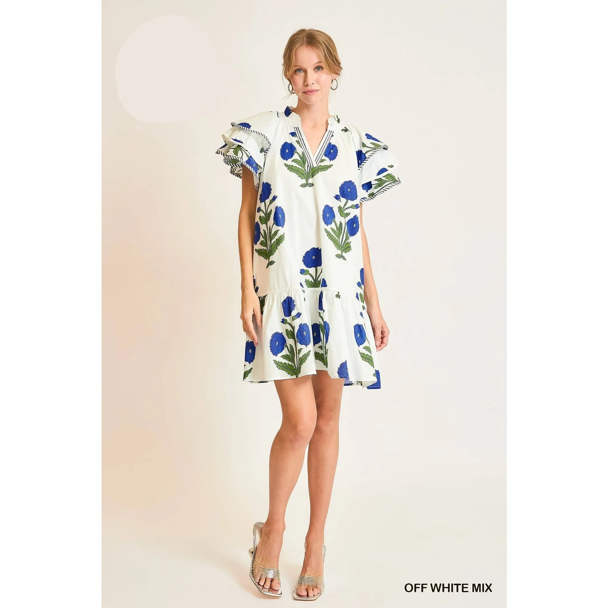 Floral Ruffle Sleeve Tiered Dress