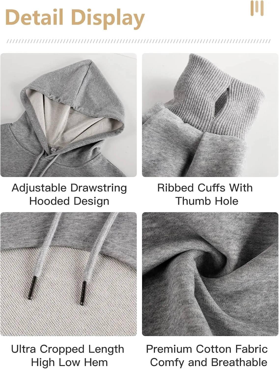 Flygo Women's Cut Out Super Cropped Hoodie Long Sleeve Hooded Sweatshirt Pullover Active Top