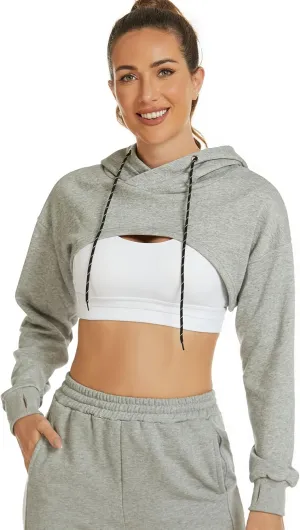Flygo Women's Cut Out Super Cropped Hoodie Long Sleeve Hooded Sweatshirt Pullover Active Top