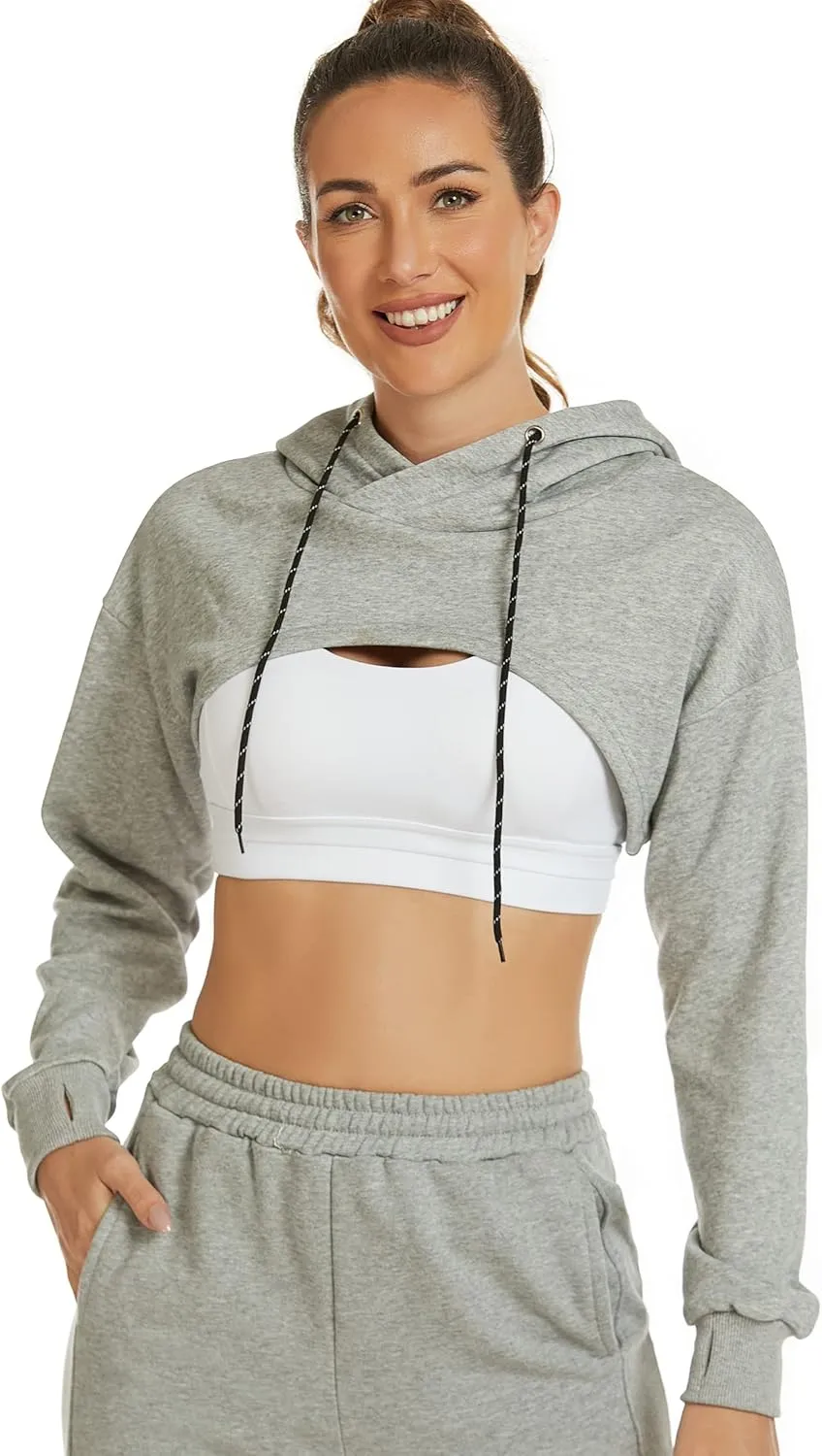 Flygo Women's Cut Out Super Cropped Hoodie Long Sleeve Hooded Sweatshirt Pullover Active Top