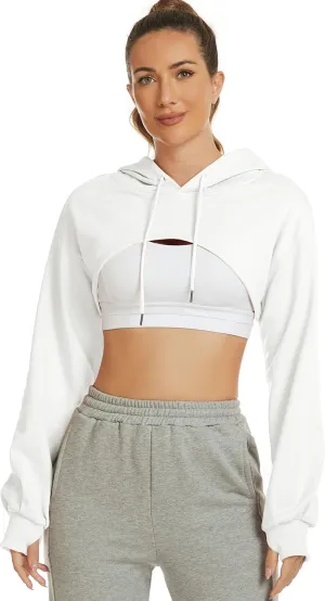 Flygo Women's Cut Out Super Cropped Hoodie Long Sleeve Hooded Sweatshirt Pullover Active Top