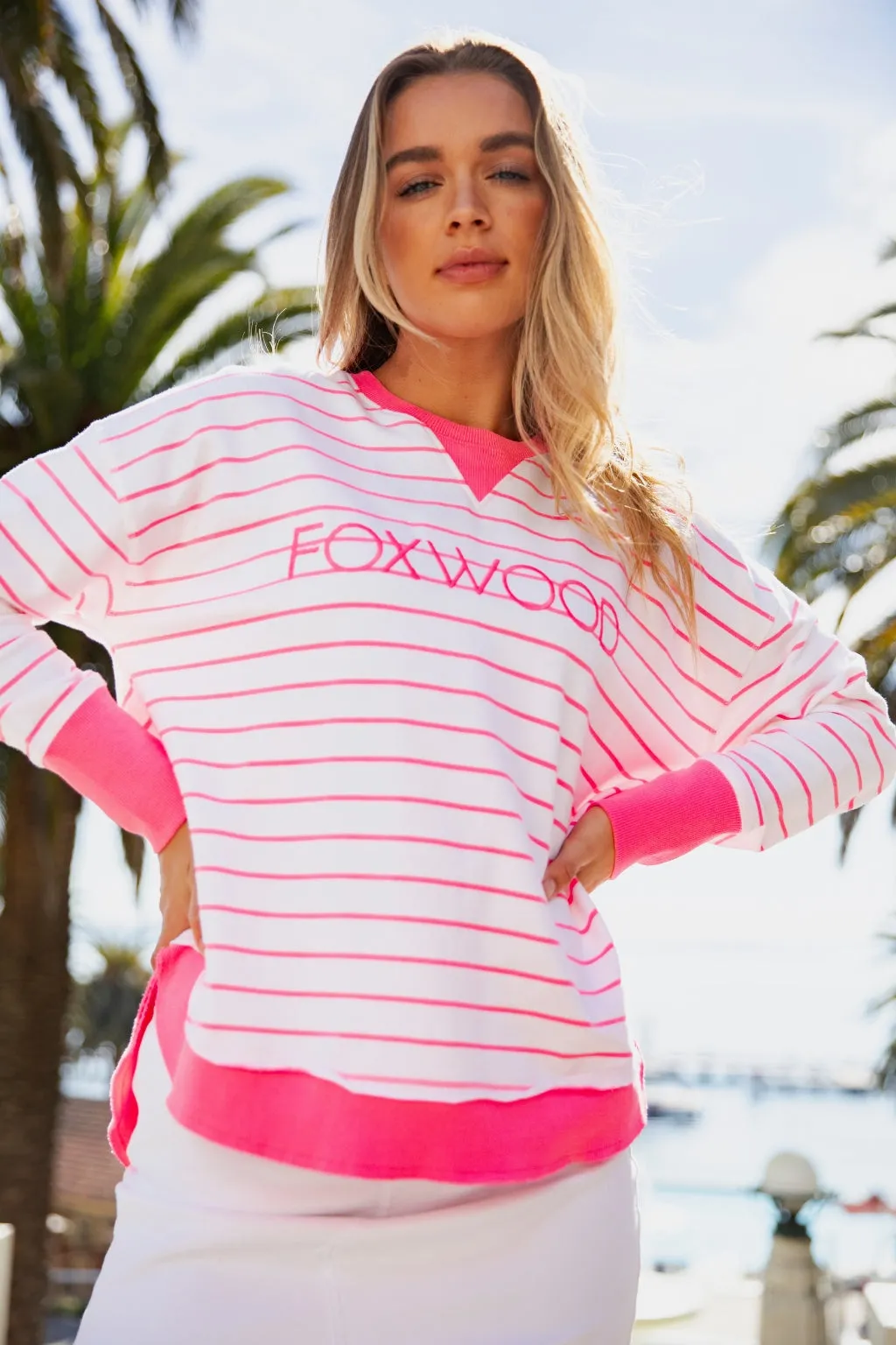 Foxwood Simplified Stripe Crew Neon Pink