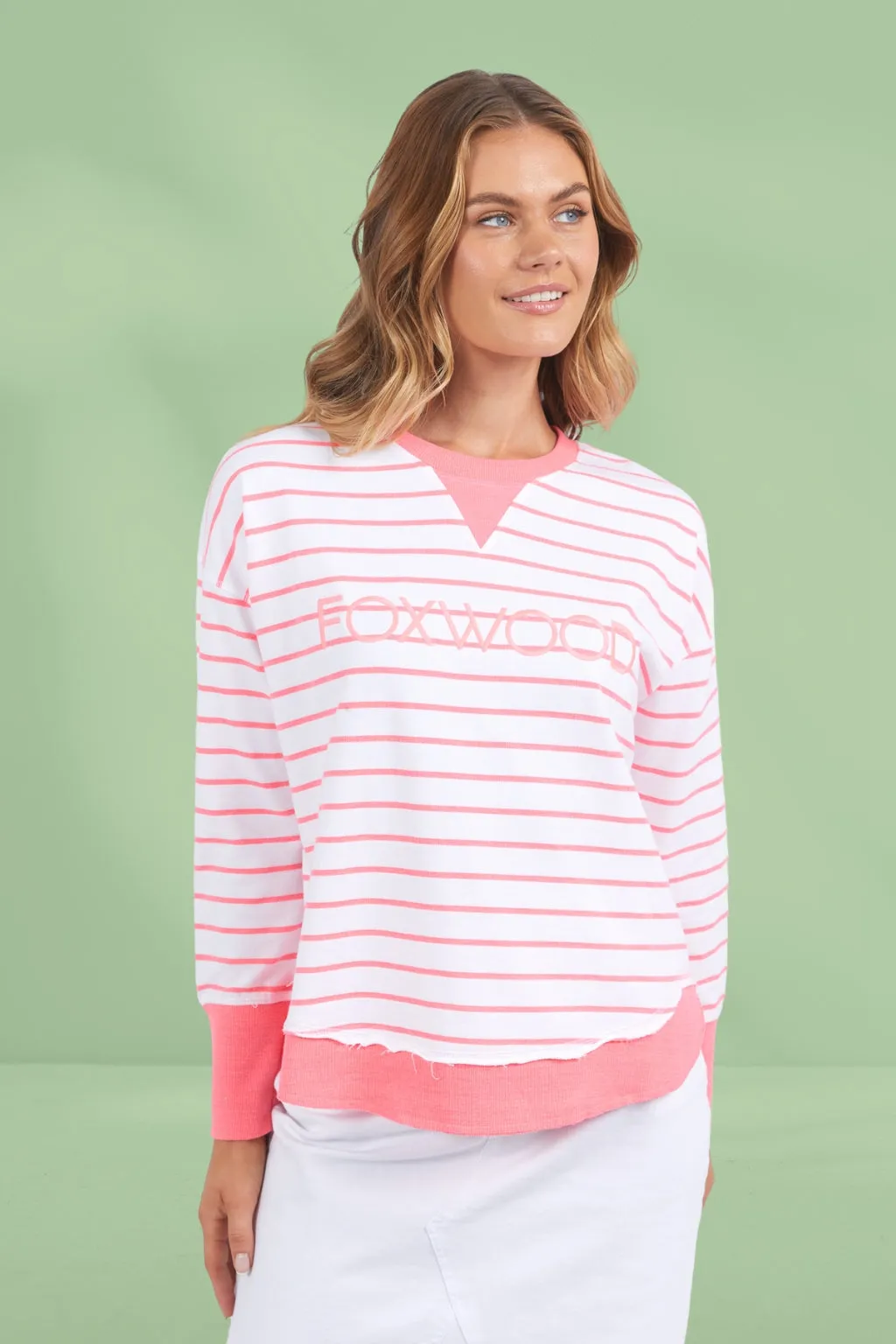 Foxwood Simplified Stripe Crew Neon Pink