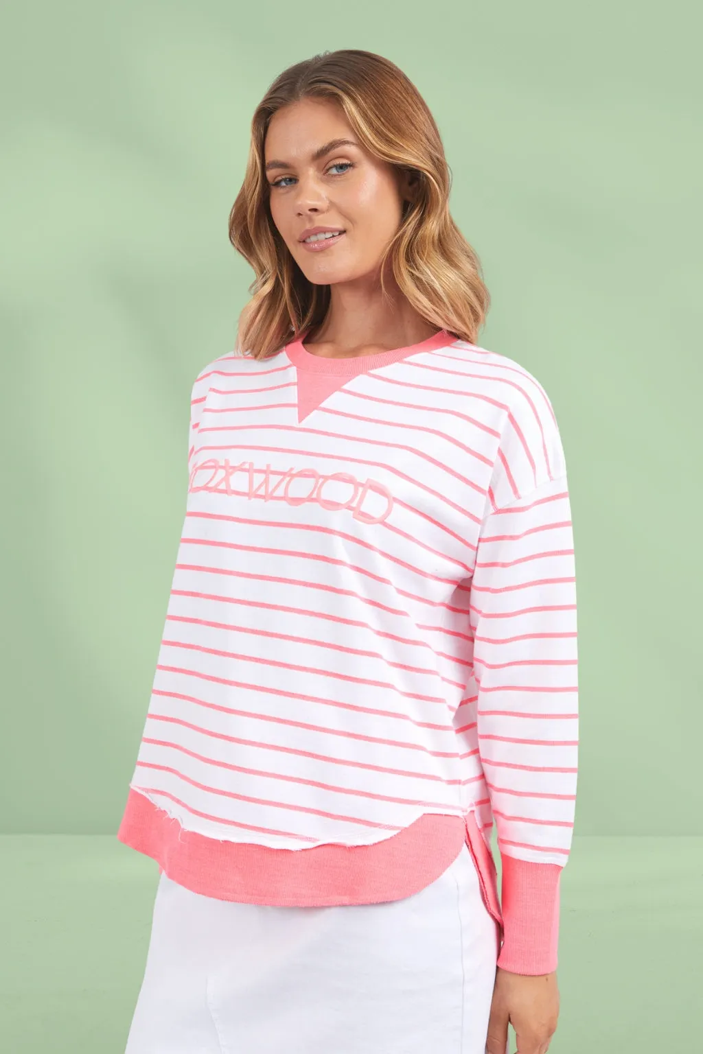 Foxwood Simplified Stripe Crew Neon Pink