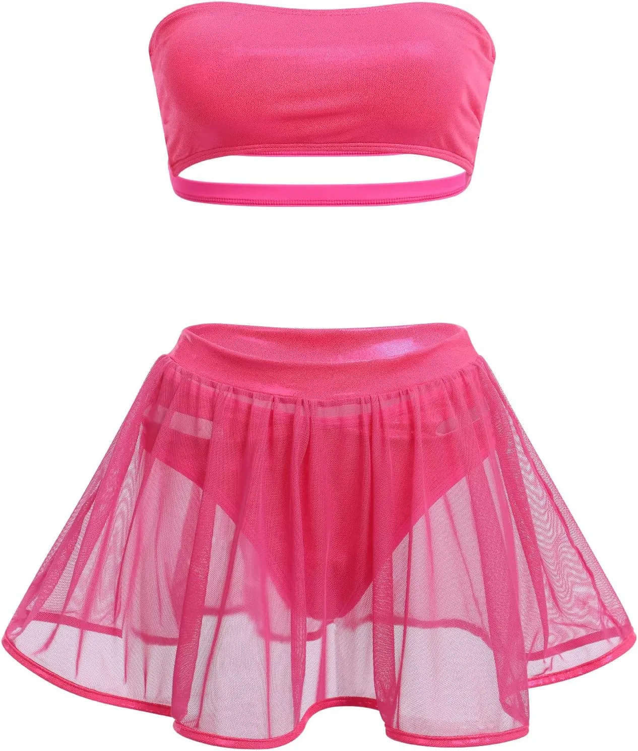 FYMNSI Rave Outfits for Women Metallic Swimsuits Sexy Bra Tops Bikini Panty Mini Skirt 3PCS Music Festival Halloween Costume