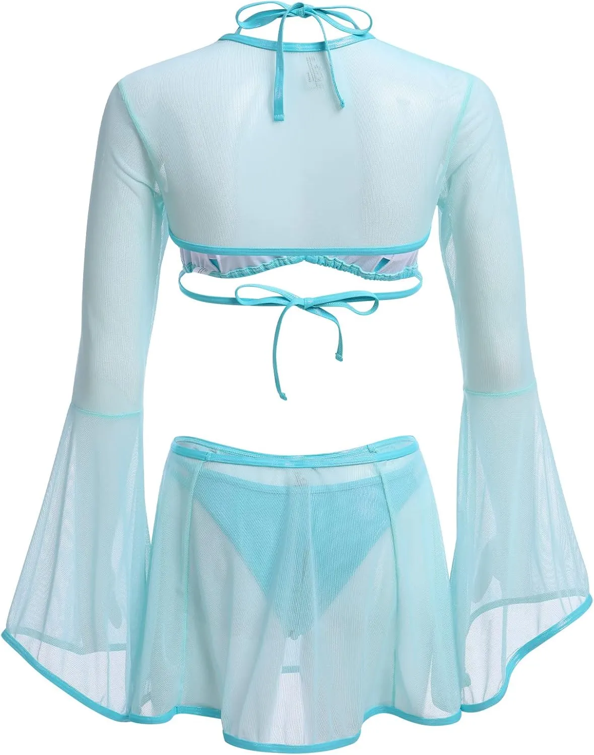 FYMNSI Rave Outfits for Women Metallic Swimsuits Sexy Bra Tops Bikini Panty Mini Skirt 3PCS Music Festival Halloween Costume