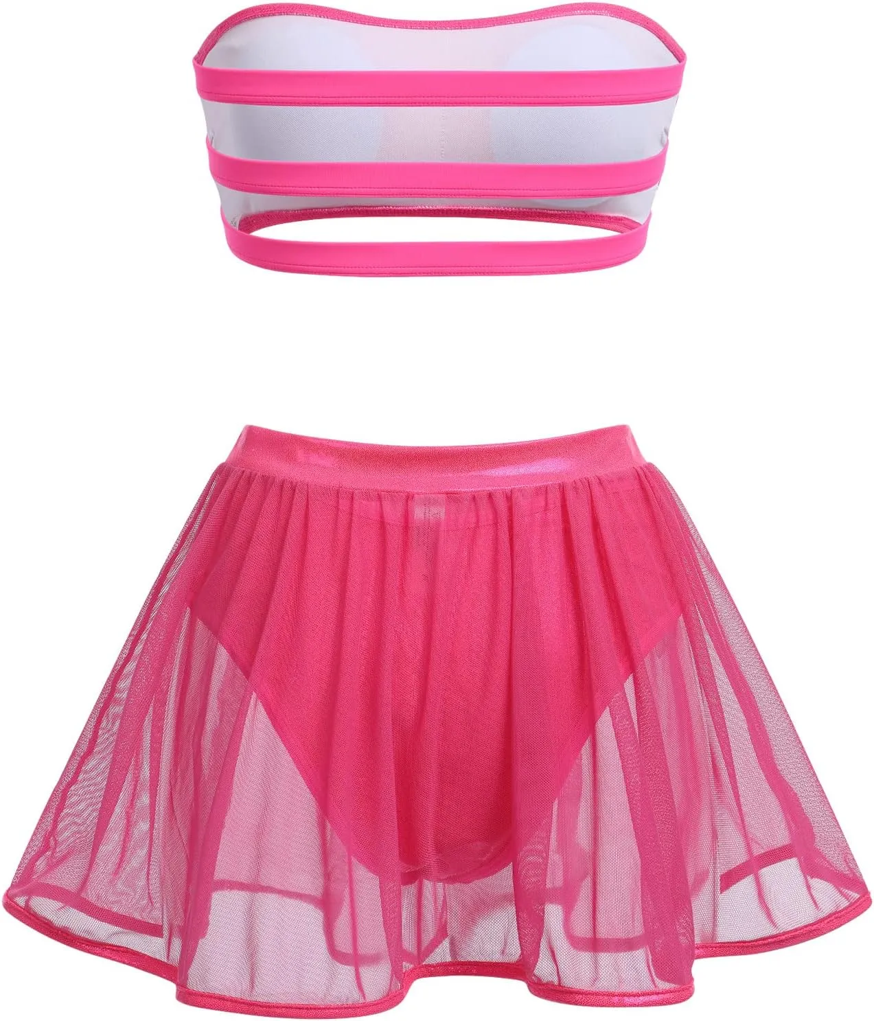 FYMNSI Rave Outfits for Women Metallic Swimsuits Sexy Bra Tops Bikini Panty Mini Skirt 3PCS Music Festival Halloween Costume