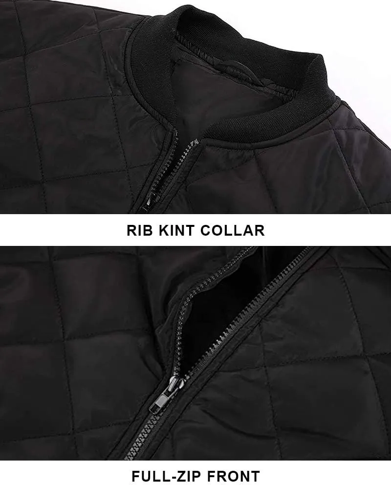 Gafeng Mens Flight Bomber Diamond Quilted Jacket Lightweight Varsity Jackets Winter Warm Padded Coats Outwear