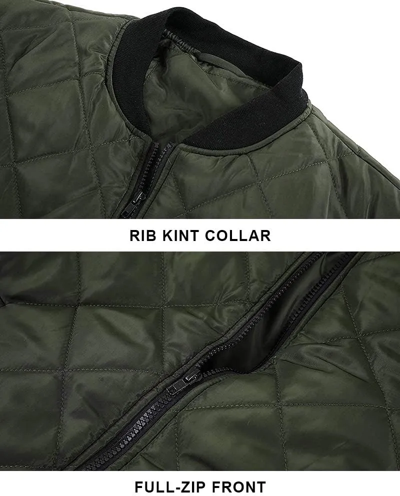 Gafeng Mens Flight Bomber Diamond Quilted Jacket Lightweight Varsity Jackets Winter Warm Padded Coats Outwear