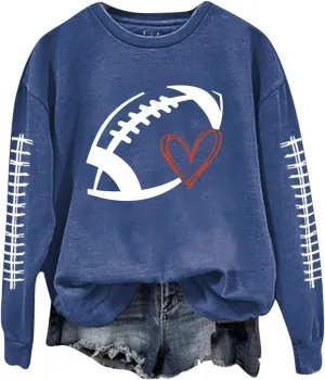 Game Day Sweatshirts for Women 2024 Fall Football Fan Hoodie Cute Funny Printed Sweaters Long Sleeve Crewneck Outwear