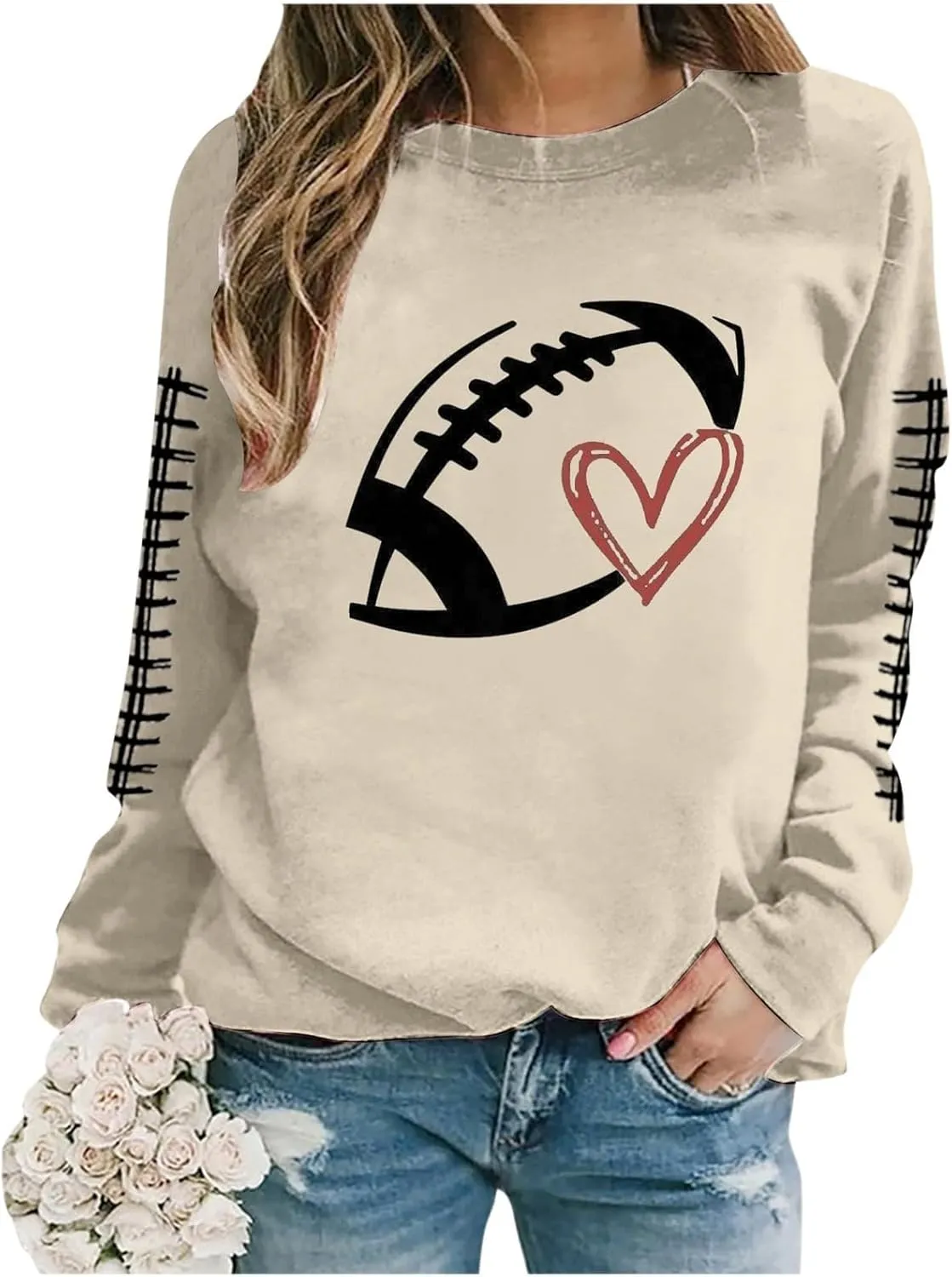 Game Day Sweatshirts for Women 2024 Fall Football Fan Hoodie Cute Funny Printed Sweaters Long Sleeve Crewneck Outwear