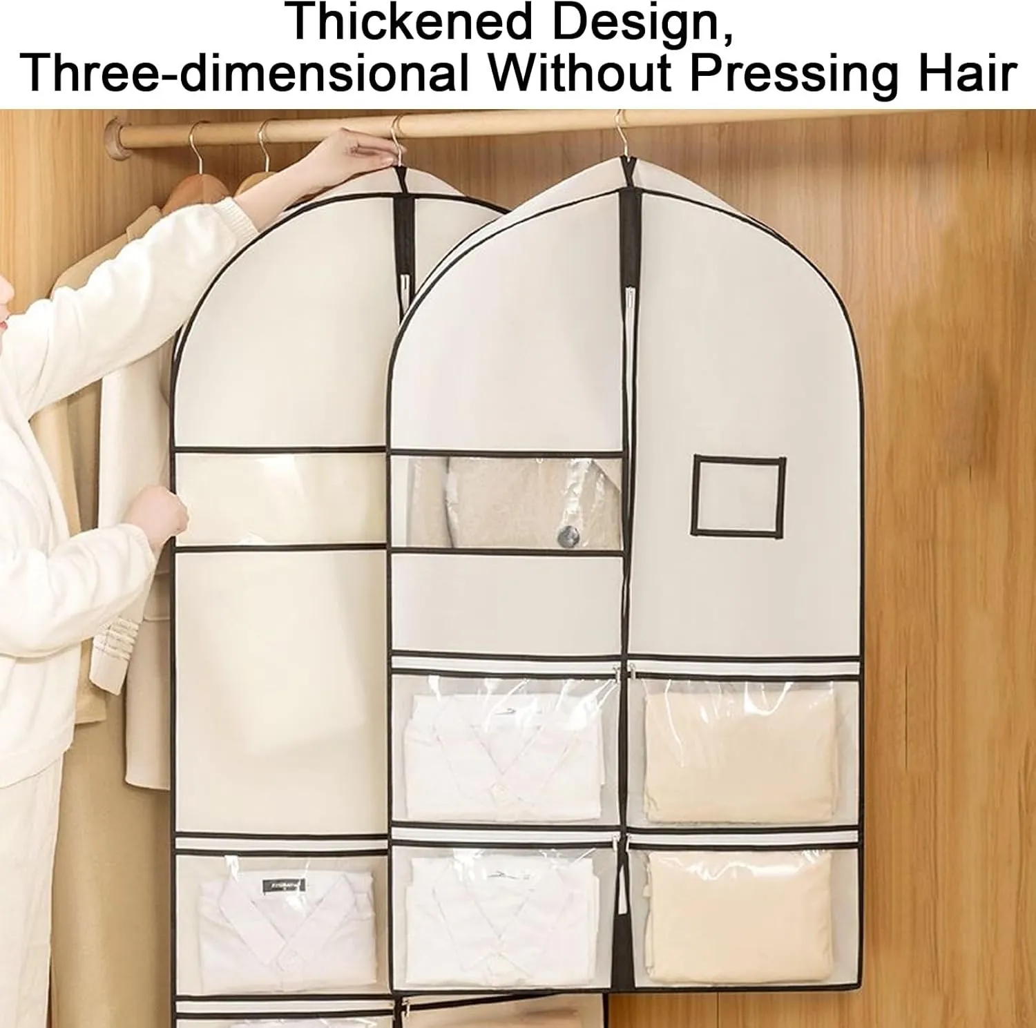 Garment Bags, Suit Bag, Three-dimensional Thickened Design with Four Small Pockets, Suitable for Shirts, T-shirts, Jackets(White,60x100x10cm x39x4in)