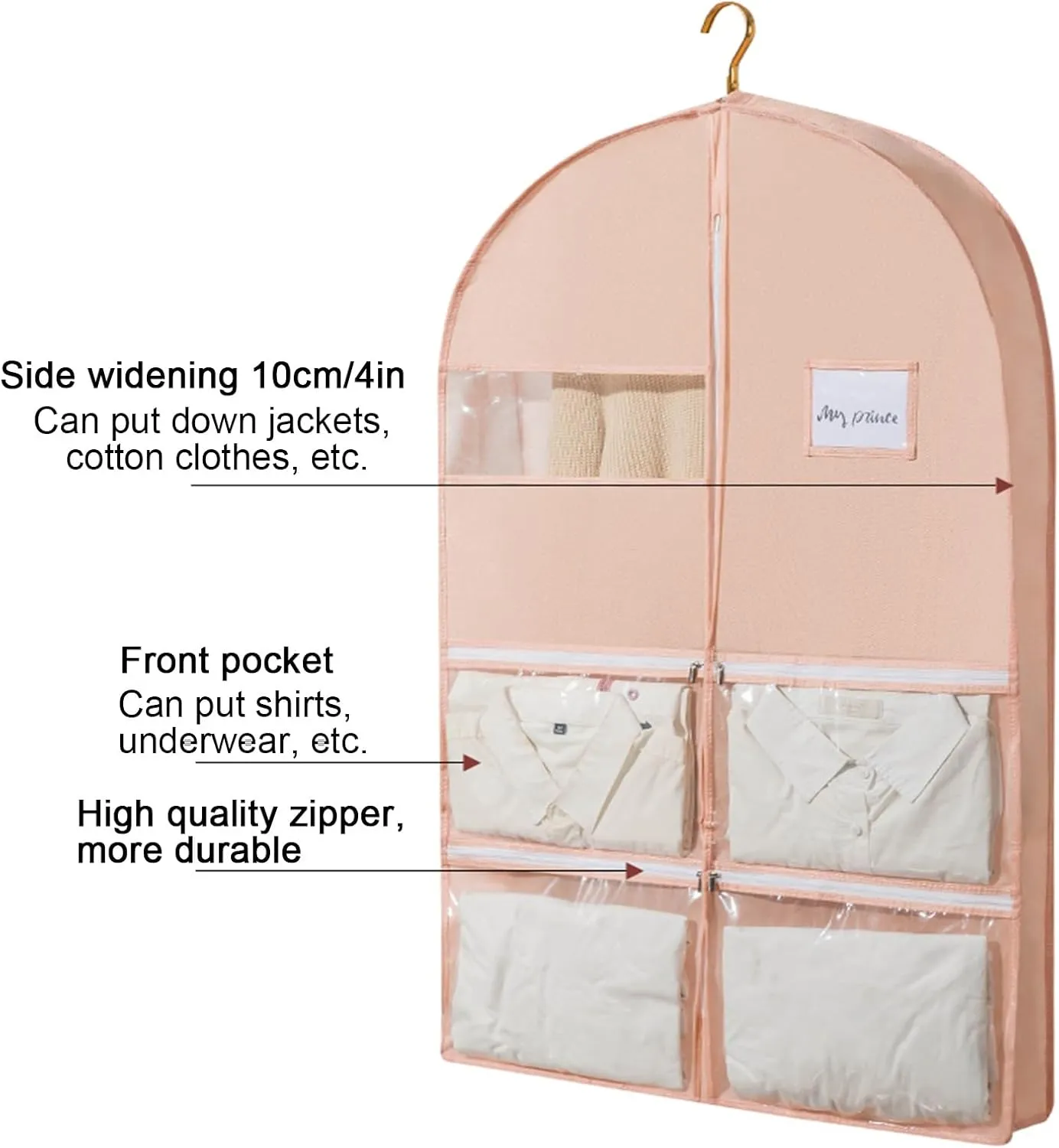 Garment Bags, Suit Bag, Three-dimensional Thickened Design with Four Small Pockets, Suitable for Shirts, T-shirts, Jackets(White,60x100x10cm x39x4in)
