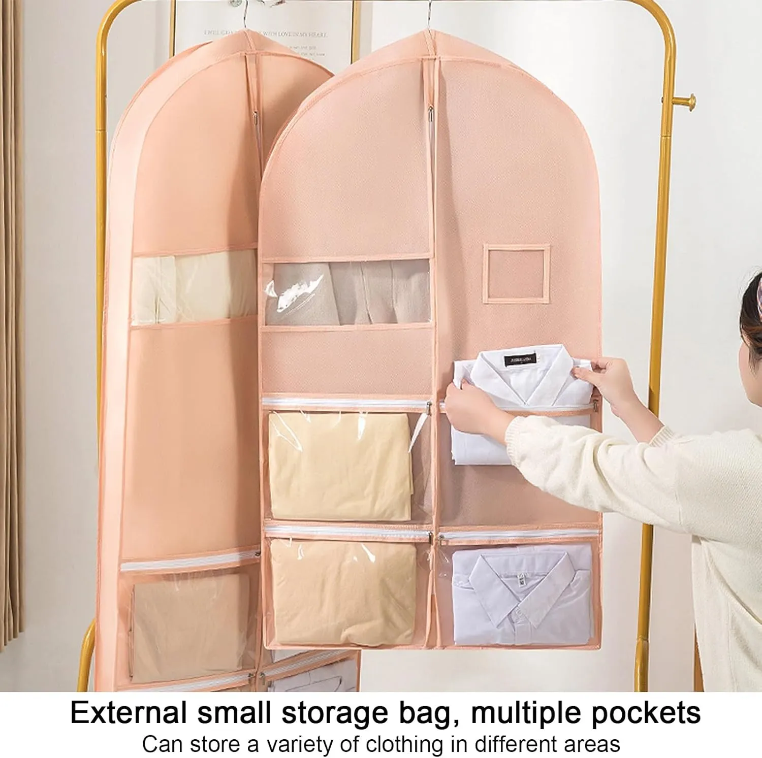 Garment Bags, Suit Bag, Three-dimensional Thickened Design with Four Small Pockets, Suitable for Shirts, T-shirts, Jackets(White,60x100x10cm x39x4in)
