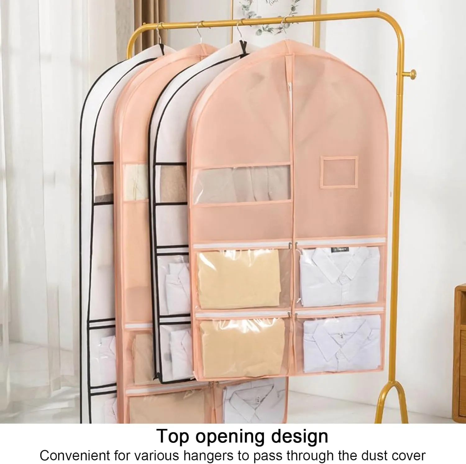 Garment Bags, Suit Bag, Three-dimensional Thickened Design with Four Small Pockets, Suitable for Shirts, T-shirts, Jackets(White,60x100x10cm x39x4in)