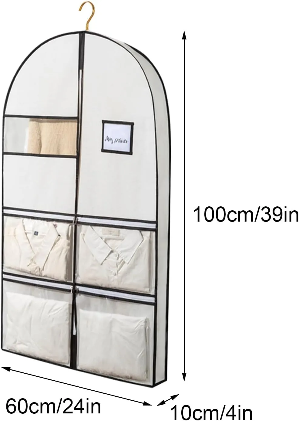 Garment Bags, Suit Bag, Three-dimensional Thickened Design with Four Small Pockets, Suitable for Shirts, T-shirts, Jackets(White,60x100x10cm x39x4in)