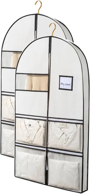 Garment Bags, Suit Bag, Three-dimensional Thickened Design with Four Small Pockets, Suitable for Shirts, T-shirts, Jackets(White,60x100x10cm x39x4in)