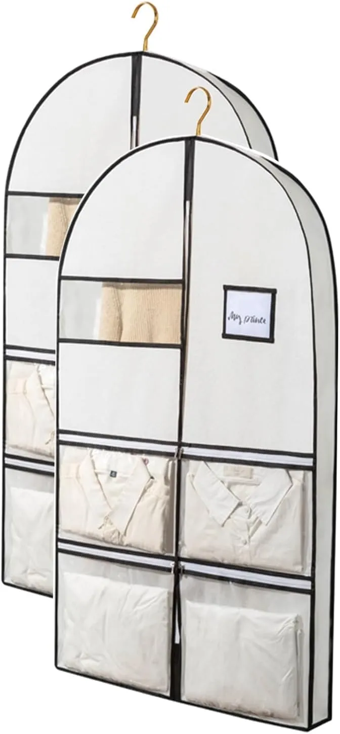 Garment Bags, Suit Bag, Three-dimensional Thickened Design with Four Small Pockets, Suitable for Shirts, T-shirts, Jackets(White,60x100x10cm x39x4in)