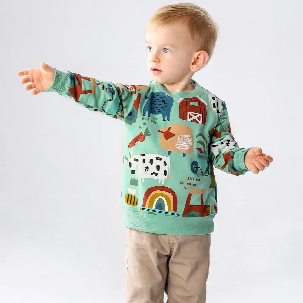 GFQLONG 2 Pack Toddler Boys Long Sleeve Pullover Crewneck Tops Shirts, Cotton Warm Dinosaur Cartoon Sweatshirts