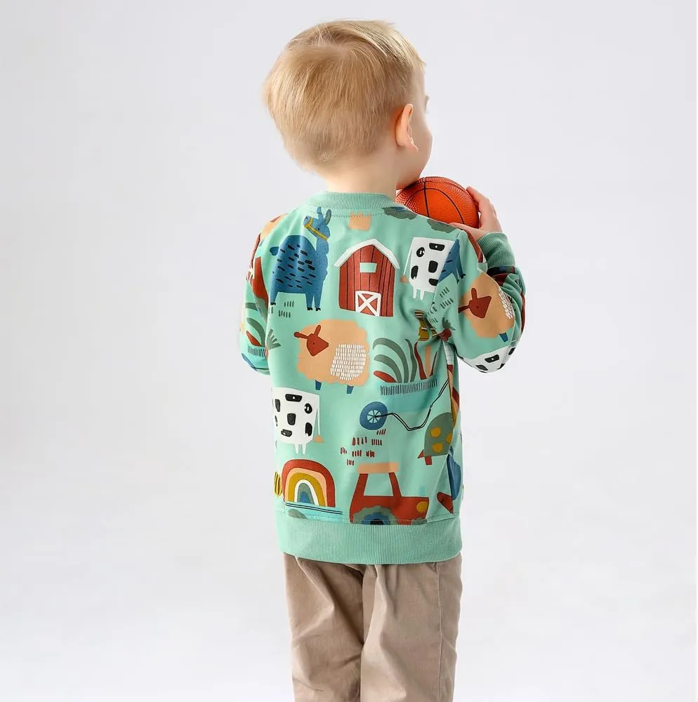 GFQLONG 2 Pack Toddler Boys Long Sleeve Pullover Crewneck Tops Shirts, Cotton Warm Dinosaur Cartoon Sweatshirts