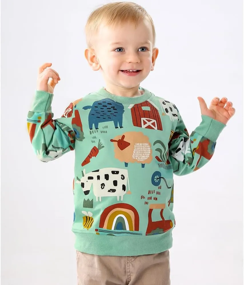 GFQLONG 2 Pack Toddler Boys Long Sleeve Pullover Crewneck Tops Shirts, Cotton Warm Dinosaur Cartoon Sweatshirts